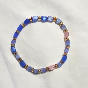 Blue and purple selenite and pink Quartz bracelet 4mm